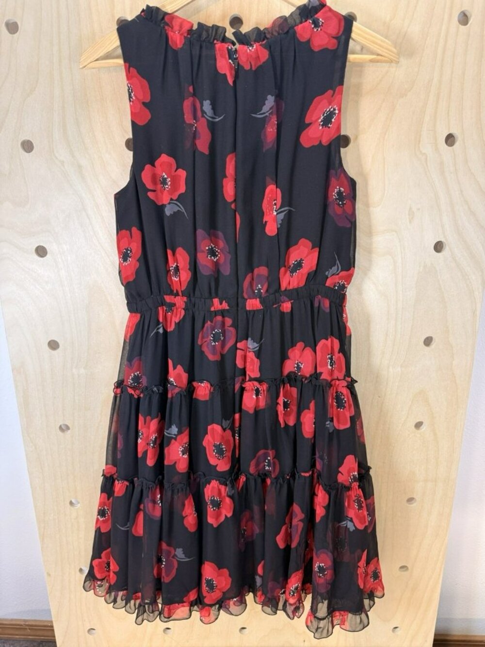 Kate Spade Poppy Chiffon Fit & Flare Mini Dress 6 Ruffles Red Black Silk Floral - Picture 8 of 16